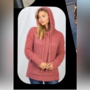 Dusty pink fuzzy cozy oversize knit hoodie